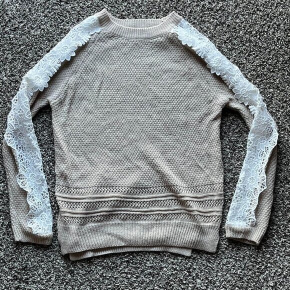 Cream And White Lace Boho Sweater, Women's Large Floral Lace Long Sleeve Shirt - Picture 1 of 8